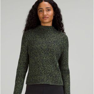 Lululemon Cotton Cashmere Mock Neck Sweater, Green/Navy, Size 2